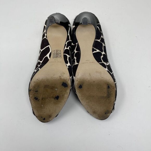 Nine West Women's Stiletto Calf Hair Giraffe Peep Toe Heels Black White Size 7.5 - Picture 7 of 10